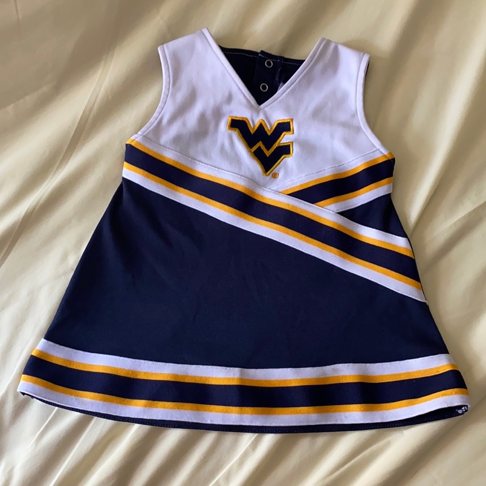 2T WVA Mountaineers Cheerleader Dress. Wht/Nvy/Gld